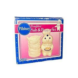 Vintage Pillsbury Doughboy & Flour Sack Ceramic‎ Salt & Pepper Shakers 1998 NEW